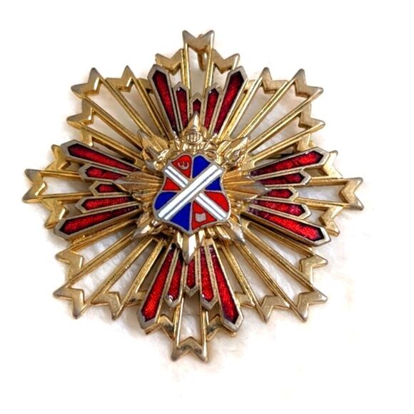 Vintage 1950's Heraldic Shield & Sunburst Enamel Brooche/Pendant - Picture 1 of 11